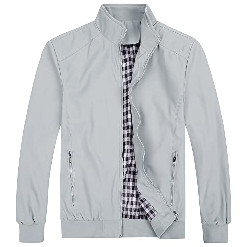 YOUTHUP Men's Jackets Lightweight Bomber Jacket Casual Cargo Sports Windbreaker Summer Sportswear, Grey, L