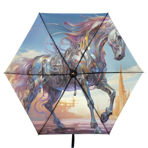 Parapluie pliant argenté compact contre la chaleur et les rayons du soleil