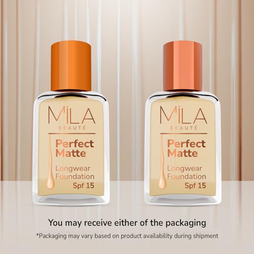 Image of Mila Beaute Perfect Matte Long Wear Foundation | High Coverage, Light Weight & Water Resistant I Oil Free Formula With SPF 15 & Vitamin E | Smooth Matte Finish | Keeps Skin Hydrated | Shade - (1 Natural, 30ml)
