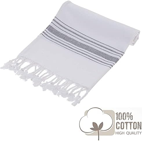 Turkish Hand Towel Set (Pack of 3) Boho Kitchen Towels, Decorative Farmhouse Towels for Bathroom, Fringe Tea Dish Cloth Set, Quick Dry and Highly Absorbent (18 x 38 inches) (Dark Navy) (Grey)