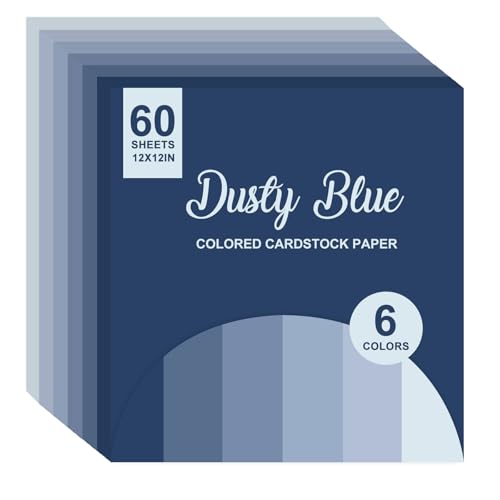 FYSUIMU 60 Sheets 12 x 12 Inch Dusty Blue Colored Card Stock Thick Paper Cards Gradient Scrapbook Paper for Prints DIY Arts Crafts School Office Home Supplies, 65LB