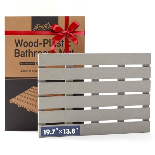 GOODLEBEN Bamboo-Design Bath Mat Heavy Duty HDPS Plastic 19.7 x 13.8 400lb Support 100% Waterproof & Fadeproof Superior to Real Bamboo for Bathroom Spa Sauna Poolside Outdoor (Gray Color)