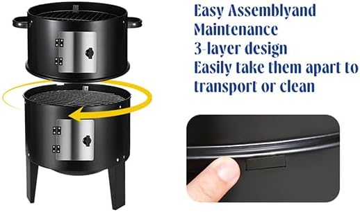 Miniatura 7 de Parrillas de carbón verticales 3 en 1 para barbacoas de patio, parrilla portátil de barbacoa de 17 pulgadas con termómetros y 2 puertas de acceso