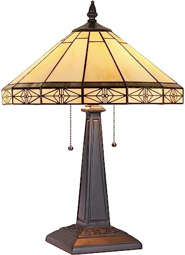 Capulina Tiffany Table Lamp Bedside Reading Lamp 2-Light 16" Wide Cream Color Mission Art Style Desk Lamp for Bedrooms Living Room Office