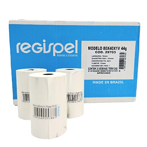BOBINA TERMICA PDV 80X40 BRANCA CX 30 UNIDS REGISPEL