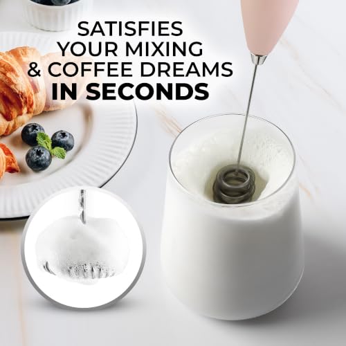 Image of Zulay Kitchen Powerful Milk Frother Wand With Duracell Batteries - Ultra Fast Handheld Drink Mixer - Electric Whisk Foam Maker for Coffee, Lattes, Cappuccino & Matcha - Triple Whisk - Peach Pink