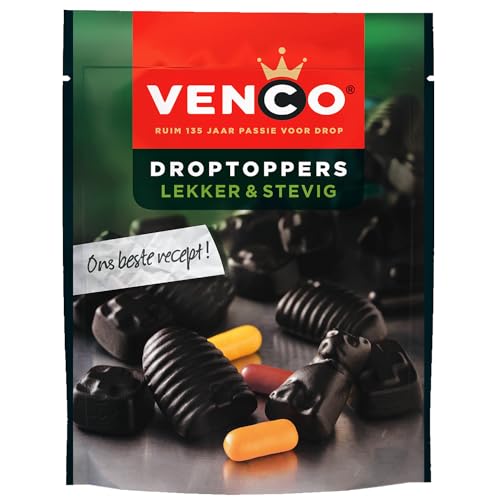 Venco Droptoppers Lekker & Stevig 215g I Lakritz-Mix aus bissfesten Lakritz Drops aus den Niederlanden I Holländische Lakritze I Dropmix aus Holland