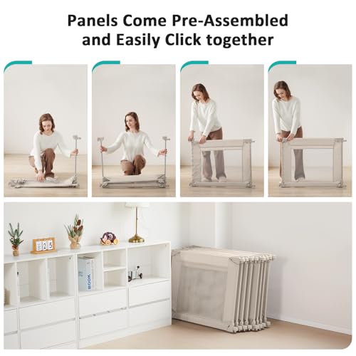 Image of Doradotey Adjustable Baby Playpen with Adult Door, Foldable Large Playpen for Babies and Toddlers, Breathable Mesh Indoor Baby Playard, Safe Fence, 79 x 71 Inch, Cream