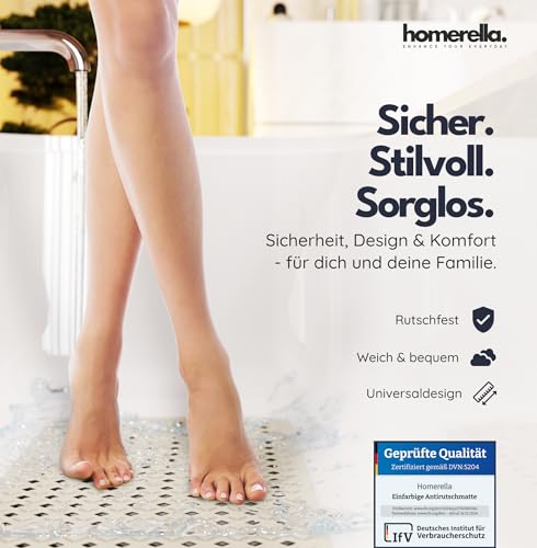 homerella® Badewannenmatte rutschfest 88x39cm, INKL. HAKEN, Rutschfeste Badematte BPA frei, Duschmatte rutschfest, Antirutschmatte Badewanne, Rutschmatte Badewanne, schimmelresistent&maschinenwaschbar