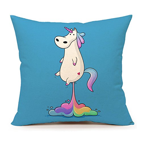 Funny Lovely Animals Unicorn Throw Pillow Cover Cushion Case 18 x 18 Inch Cotton Linen Nursery Decor
