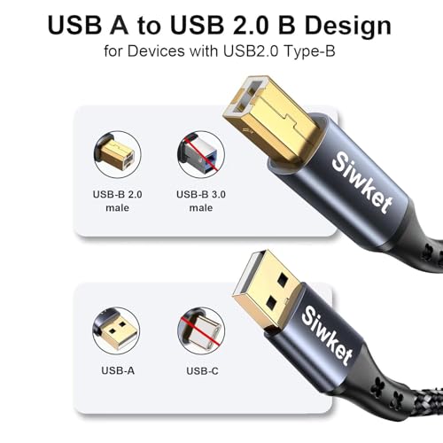 Siwket USB Druckerkabel 5M, USB A auf B Drucker Kabel,USB 2.0 Typ B Kabel Hochgeschwindigkeits-Scanner kompatibel mit Lexmark, Dell, HP… – Ansicht 4