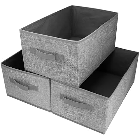 Clay Roberts Storage Baskets, Set of 3, Grey, Foldable Fabric Storage Baskets, Rectangle Baskets, Storage for Shelves and Wardrobes Cover