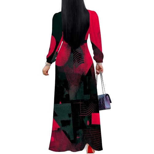 Image of Plus Size Maxi Dress for Women V Neck Flowy Dresses with Pockets for Wedding Guest Church