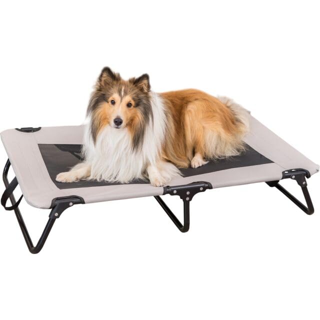 TRIXIE Leżak dla psa Strong Edition w kolorze beżowym/czarnym – stabilny i wygodny leżak dla psów do 35 kg – składany i łatwy w pielęgnacji – 120 × 19 × 70 cm – 28213