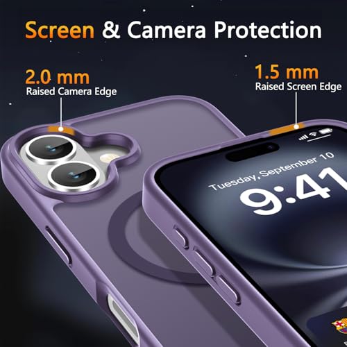 Image of LATVIN for iPhone 16 Plus Case, Magnetic Phone Cover, Compatible with MagSafe, Military Grade Protection, Translucent Matte Frosted Back, Purple