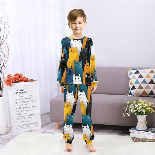 Cats in Soft Pajama Set for All Seasons,Breathable Pjs Long Sleeve Sleepwear,Comfy Loungewear 2 Piece Underwear Set 4T4