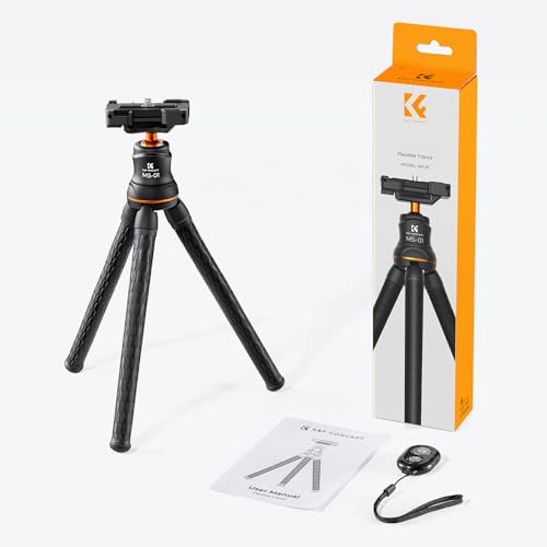 K&F CONCEPT Flexible Tripod, Mini Flexible Tripod for Camera with Bluetooth Remote, 1/4'' Screw Hidden Phone Holder with Cold Shoe Mount, 3kg Load Capacity - Image 8