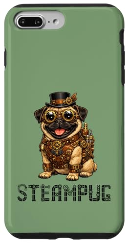 Steampug Steampunk Pug Dog �L���[�g�ȃX�`�[���p���N�E�p�O�� ���g�����B���e�[�W�E�X�`�[���p�O �X�}�z�P�[�X iPhone 7 Plus/8 Plus �p