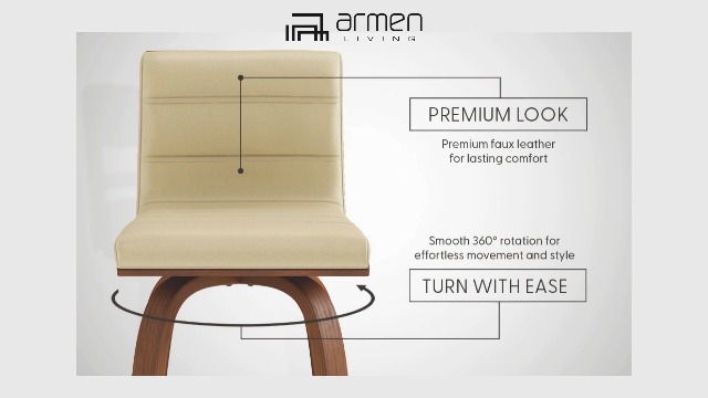 Taburete De Bar Armen Living Vienna - Altura 76.2cm, Piel Sintética Gris, Madera De Nogal, Giratorio 360°, Para Hogar O Bar
