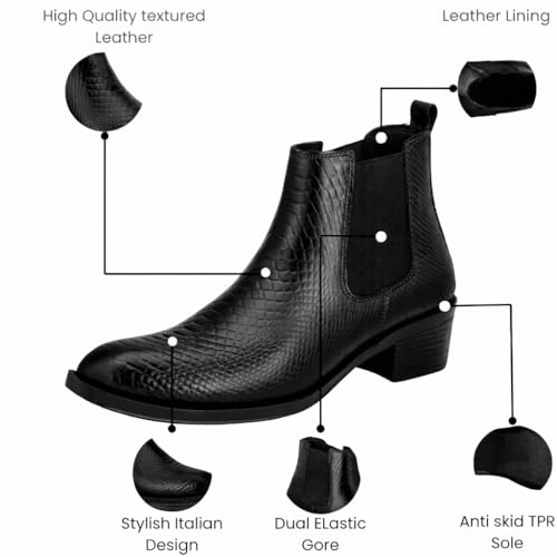 Image of Men's Chelsea Boots | Black Croc Textured Leather | Cuban Heel | Italian Design | TPR Sole | Cushioned Insole