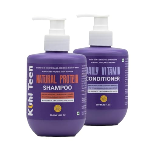 Image of Natural Protein Shampoo + Daily Vitamin Conditioner Combo| Dry, damaged & frizzy hair| With Plant Keratin, Collagen, Wheat protein, moringa & rosemary oil| Sulphate & paraben Free| 2 x 300ml