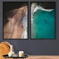 2 Piece Framed Canvas Wall Art Coastal Beach Canvas Prints Home Artwork Decoration for Living Room,Bedroom - 16