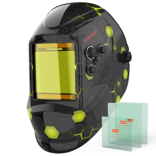 YESWELDER Large View Auto Darkening Welding Helmet, Blue Light Blocking, 1/1/1/1 True Color Solar Powered Welder Hood Mask with 4 Arc Sensors, Wide Shade 3/5-9/9-13 for TIG MIG ARC CUT and GRIND