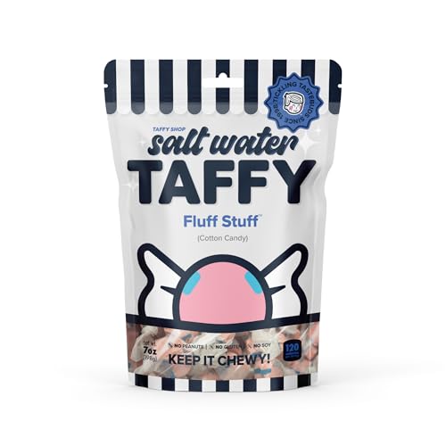 Taffy Shop Fluff Stuff, Cotton Candy Salt Water Taffy – Gourmet Soft Chewy Candy, Bulk Sweet Snack, Fresh Gift & Gluten-Free, 35 Individually Wrapped Pieces (7oz)