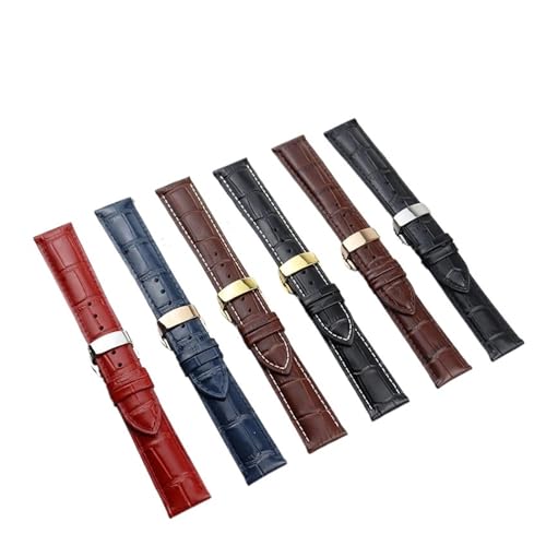 Correa de reloj de 24mm de piel de becerro con hebilla de acero sólido negro