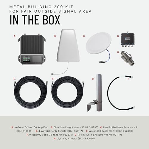Image of weBoost Metal Building 200 Cell Signal Booster Kit -10,000 sqft -Yagi /Panel | 5G /4G LTE | For Semi-Rural Areas | Buildings with Metal Roofs | Supports All U.S. Carriers | FCC Approved