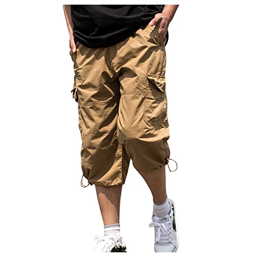 Generisch Kurze Hosen Herren, Cargo Shorts 3/4 Sommer Outdoor Kurz Hose Atmungsaktiv Freizeitshorts Mit Multi Taschen Herren Chino Shorts Men Militär Tec Shorts Tarnhose (5XL, Khaki)