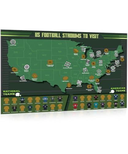 Atlas & Green US Football Stadiums of America Scratch Off Map. Pro Football Satdiums Scratch Off Poster. Large A2 Stadiums Wall art. A2 Sports Poster With Gift Tube