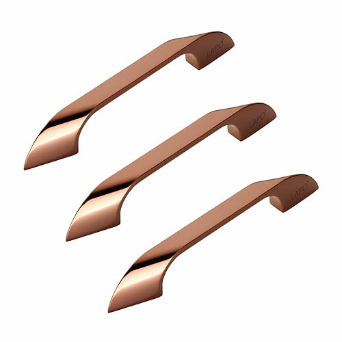 Image of LAPO 4 Inch Cabinet Drawer Handles, Built for Kitchen and Wardrobe Drawers, Long Lasting & Firm Secure Hold, Fast Mount Design, 3 Years Warranty (96mm, PVD Rose Gold Finish, Pack of 3) - Twist