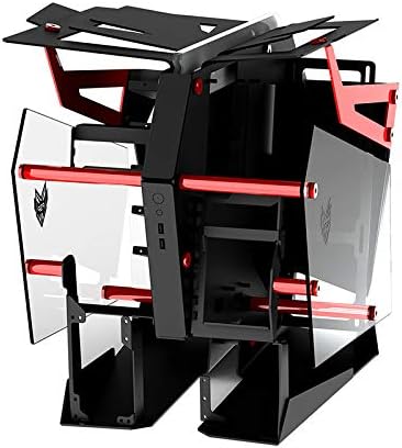 Gabinete para PC FSP Open Frame Gaming Streaming CMT710 T-wings Rojo, compatible con Extended ATX, doble cámara, dos paneles de vidrio templado, aluminio, iluminación ARGB central miniatura 4