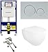 Produktbild Alpenberger Hänge WC Komplettset | Toilette mit Geberit Spülkasten | Toilettenspülkasten Vorwandelement WC mit Geberit Duofix Bausatz & Betätigungsplatte Spülrandloses WC mit Bidet Funktion (7101 U)