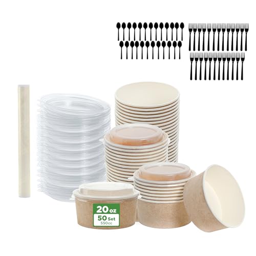 DURAPAL Disposable Kraft Paper Bowls With Lids 50 Pack –