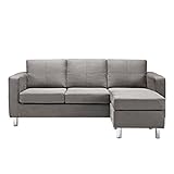 Modern Microfiber Light Grey Small Space Sectional Sofa with Reversible Chaise - Living Room Couch (Light Grey)