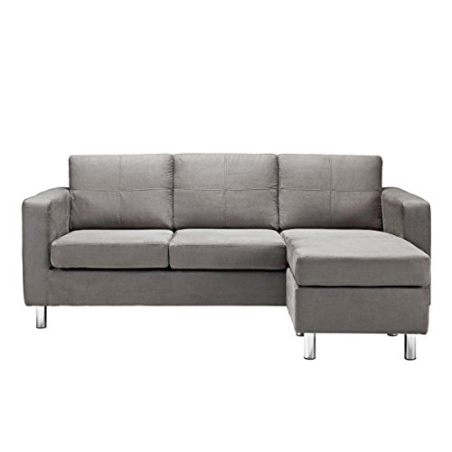 Modern Microfiber Light Grey Small Space Sectional Sofa with Reversible Chaise - Living Room Couch (Light Grey)