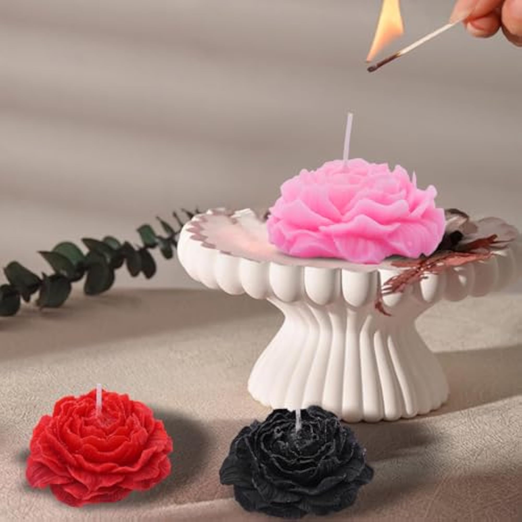 Low Temperature Glitter Peony Flower Scented Candles, 3 PCS