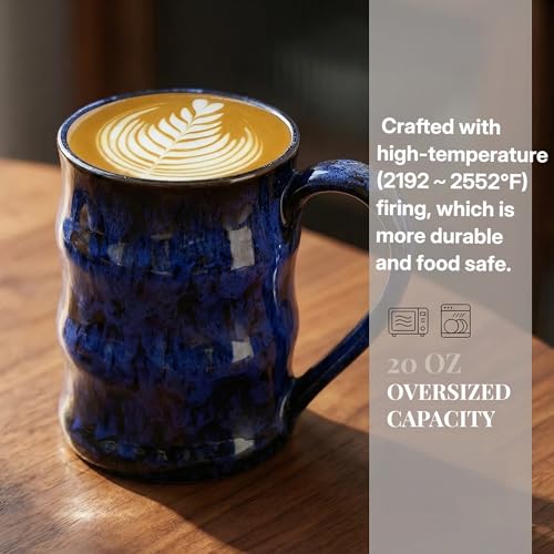 Taza cerámica grande 20oz con diseño bambú azul oscuro miniatura 4