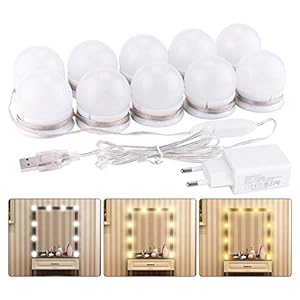 Lumière de Miroir, K KUMEED 10 Ampoules Hollywood Kit de Lumière LED Dimmable Lampe pour Miroir Cosmétique Salle de Bain 3 Couleurs 10 Niveaux de Luminosité avec Adaptateur (Miroir Non Inclus)