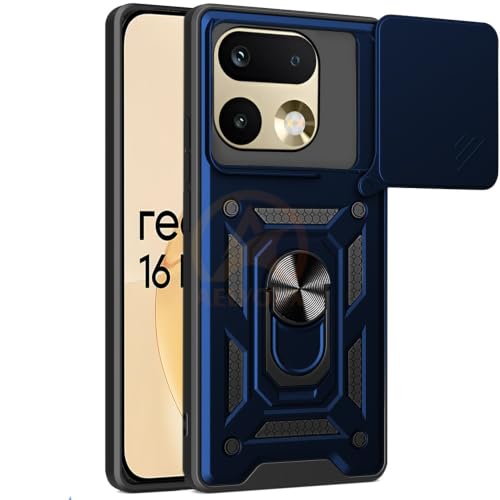 Image of Armor Bumper Back Cover Case for Realme 16 Pro 5G Rotating Camera Cover, Ring Holder & Kickstand | Heavy Duty & 360 Degree Protection Realme 16 Pro 5G Back Cover (Blue)