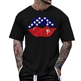 T-shirt à manches courtes pour homme avec drapeau du jour de l'indépendance, Noir , L