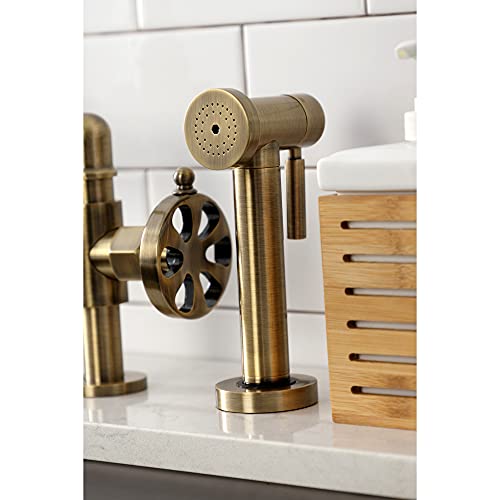 Kingston Brass KS2333RX Belknap Industrial Style Bridge Kitchen Faucet with Brass Sprayer, Antique Brass by Kingston Brass - Image 3