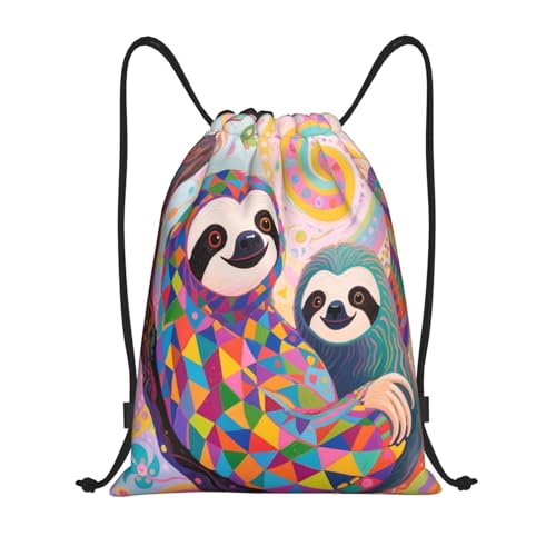 Geometric Sloth Colorful Drawstring Bags Gym Sack String Bag For Sport Swim Yoga