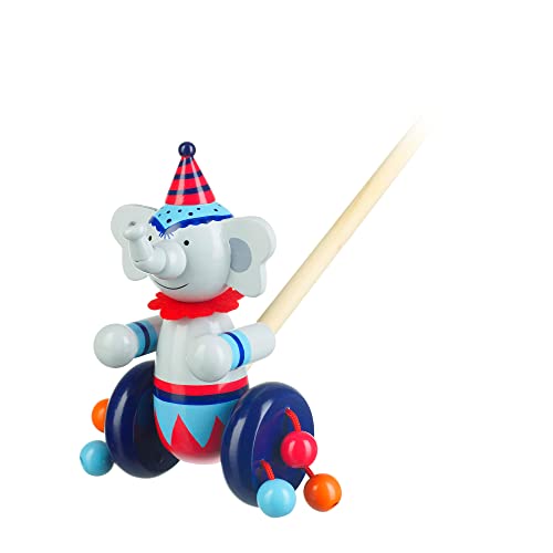 Orange Tree Toys Elephant Push Along Toy - Animal Push and Pull Along Toys for 1 Year Olds, Wooden Toys - Toddler Toy, 1st Birthday Gifts For Boy and Girl - Early Development & Activity Toys