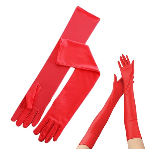 JTMKYO Gants Longs en Satin Pour Femme - Rouges, 53cm - Idéal Pour Opéra, Soirée et Mariage