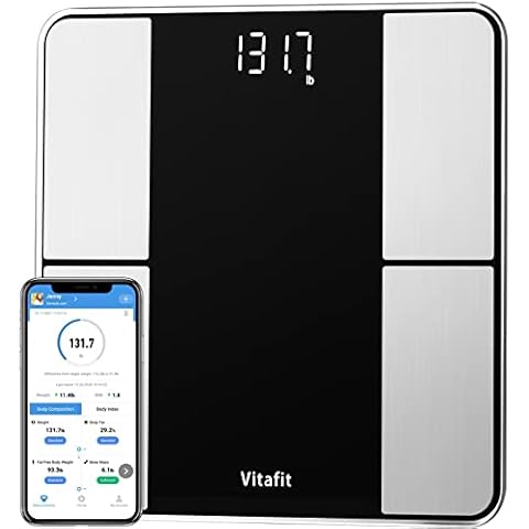 Vitafit Smart Body Fat Weight Scale for Body Composition Monitors, Weighing Professional Since 2001,Digital Wireless Bathroom Scale for BMI Fat Water Muscle Sync App, 400lb, Black Cover