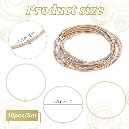 PH PandaHall 10 pulseiras de corda de guitarra de 3 cores, pulseiras elásticas empilháveis de aço in