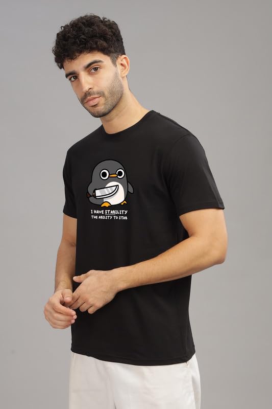 Image of XENOVAURBAN Men's Graphic Printed RN-Penguin Round Neck Regular and Plus Size Cotton T-Shirt